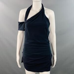 JACQUEMUS Size S Navy Polyester Blend Layered Halter Mini Dress